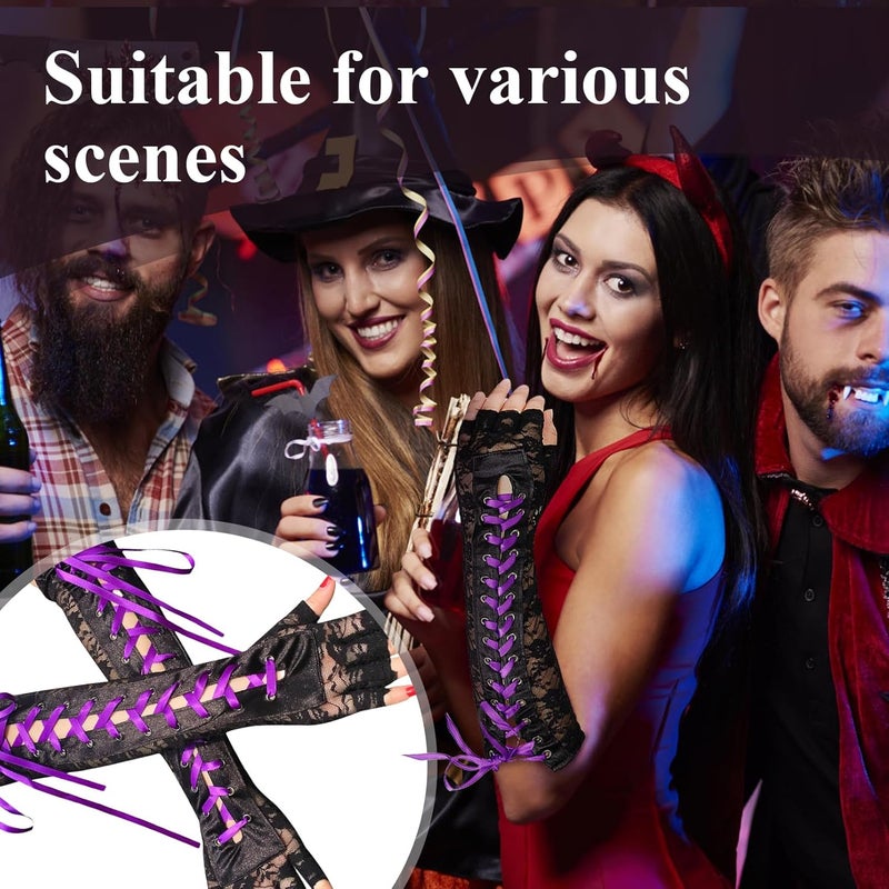 RainFlowwer Fingerless Gloves Steam Punk Goth Witch Long Elbow Arm Warmer Lace Sleeves for Costume Party Halloween Cosplay - Image 4